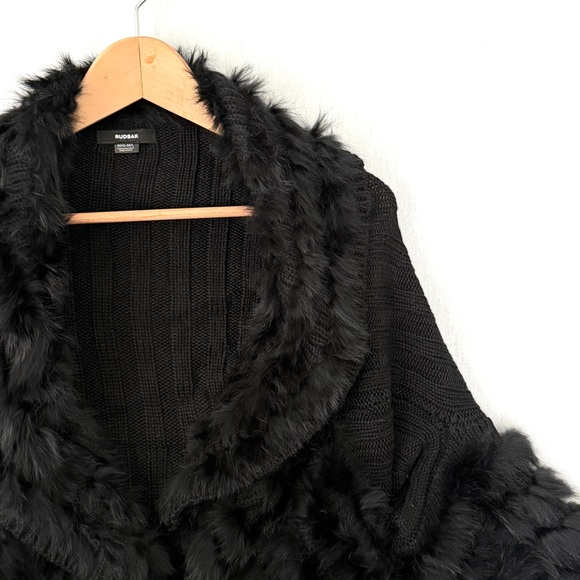 Rudsak Ribbed Knitted Rabbit Fur Cardigan Size M/L - Picture 2 of 8